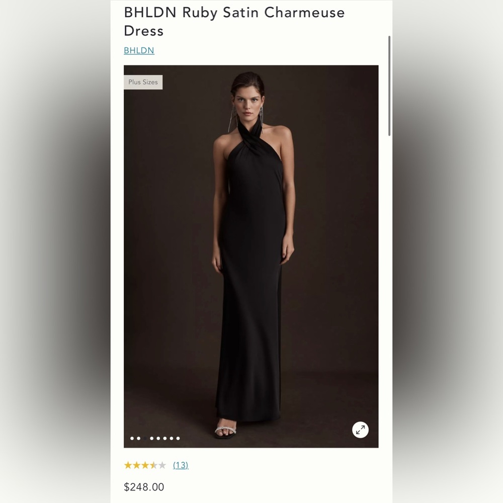 BHLDN black ruby satin charmeuse halter dress. Worn once. Excellent condition.